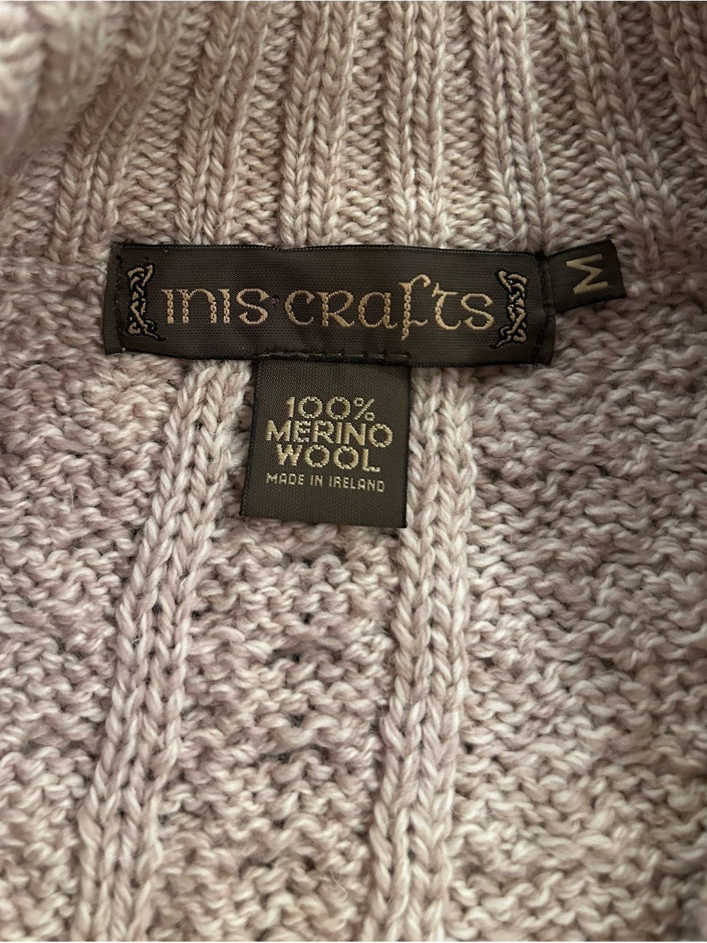 Inis Crafts Ireland Merino Wool Cardigan Sweater Size Medium Beige Cable Knit - Picture 8 of 8